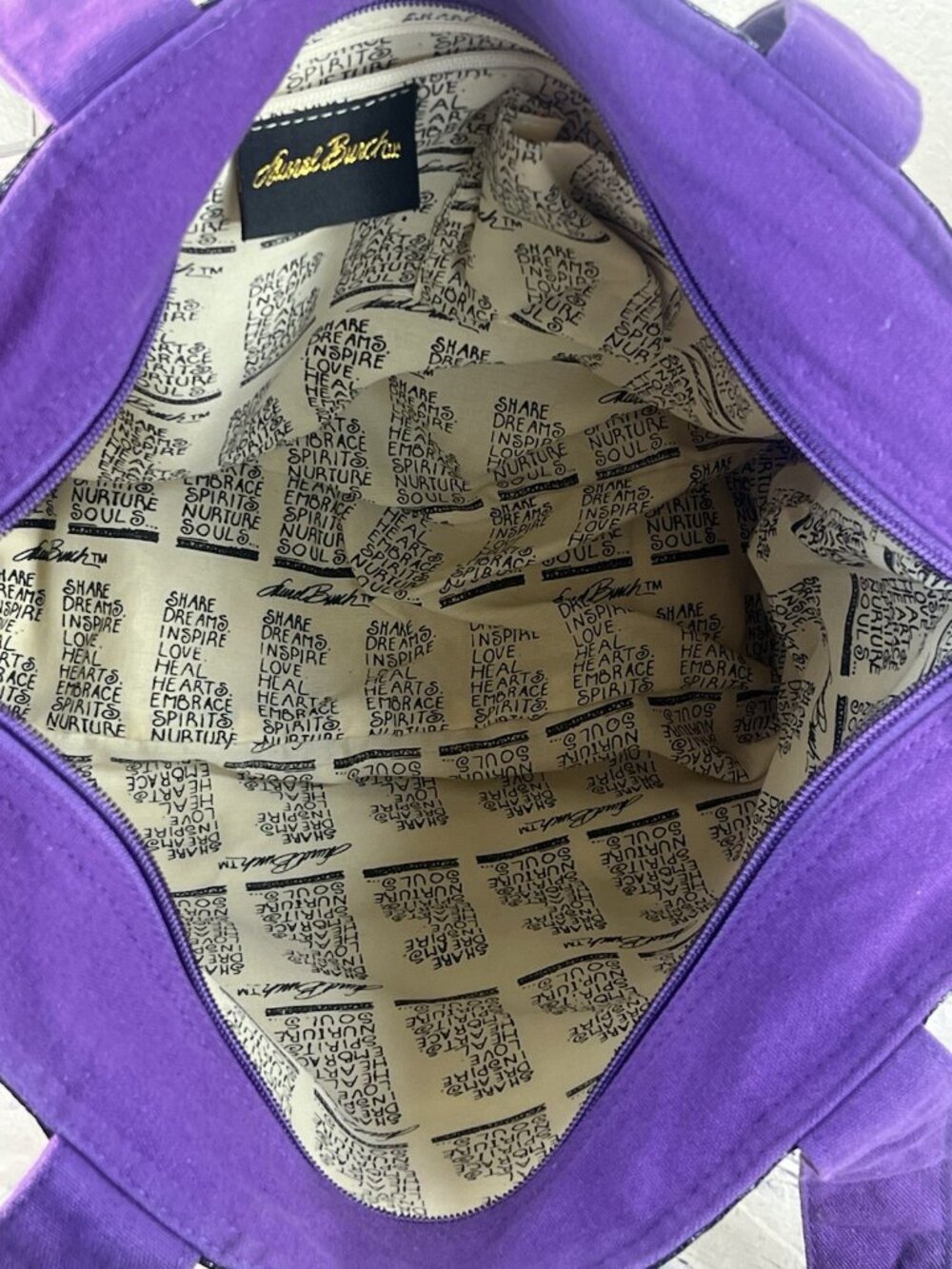 vtg Laurel Burch Harmony Under The Sun Foil Tote 19"x15" Iridescent Metallic - Picture 13 of 16